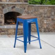Flash Furniture Lily 4 Pk. 24" High Backless Blue Metal Counter Height Stool with Square Wood Seat
