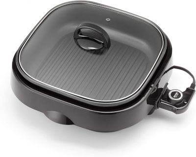 Aroma Housewares ASP-218B Grillet 4Qt. 3-in-1 Cool-Touch Electric Indoor Grill Portable, Dishwasher Safe, with Nonstick Pan & Tempered Glass Lid, Black