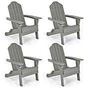 Gymax 4PCS Patio Folding Adirondack Chair Weather Resistant Cup Holder Yard