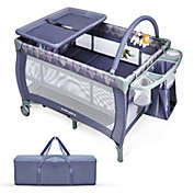 Gymax Portable Foldable Baby Playard Playpen Nursery Center w/ Changing Station Grey