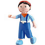 HABA Little Friends Matze - 3.75" Boy Dollhouse Toy Figure with Blue Overalls