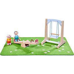 HABA Little Friends Playground Play Set with Swing, See-Saw, Meadow and Two Babies - Bendy Doll Accessory