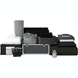 Ultimate College Dorm Supplies Pack - Twin XL Bedding Kit in a Storage Trunk - Black Color Set
