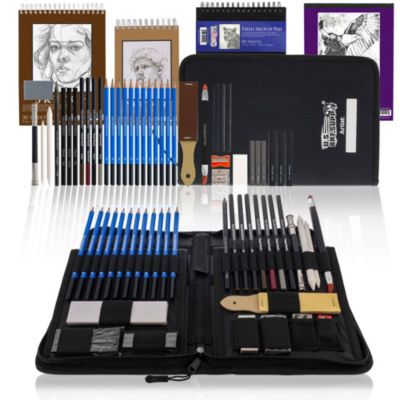 U.S. Art Supply 44-Piece Drawing & Sketching Art Set with 4 Sketch Pads (242 Paper Sheets) - Professional Artist Kit, Graphite, Charcoal, Pastel Pencils & Sticks, Erasers - Pop-Up Carry Case, Student