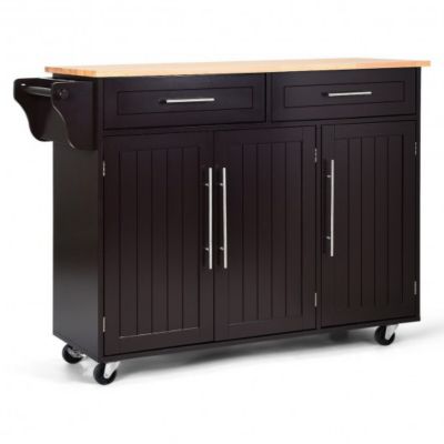 Costway Wood Top Rolling Kitchen, Kitchen Island Trolley With Seating