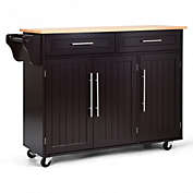 Costway Kitchen Island Trolley Wood Top Rolling Storage Cabinet Cart with Knife Block-Brown