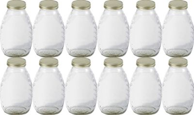 Little Giant Glass Skep Jar Honey Jar with Airtight Lid, 16 Ounce (12 Pack)