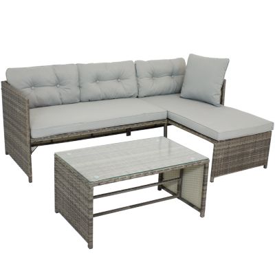 Sunnydaze Longford Rattan Chaise Low-Back Sofa Patio Sectional Furniture Set