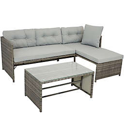 2-Piece Outdoor Patio Furniture Set Sofa Sectional Chaise Resin Rattan Garden
