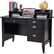 Homfa Computer Desk with 4 Drawers and Hutch Shelf Black