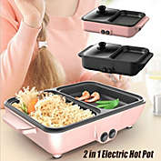 Stock Preferred 2-in-1 Electric Barbecue Hotpot Grill Pan in Non-Stick Pink