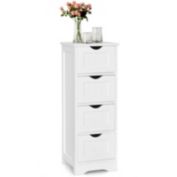 Slickblue Floor Wooden Free Standing Storage Side Organizer for Bathroom-White