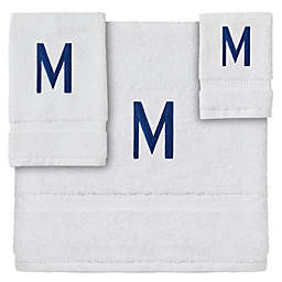 Juvale 3-Piece Letter M Monogrammed Bath Towels Set, Embroidered Initial M Wedding Gift (White, Blue)