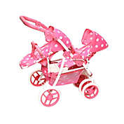 Badger Basket Co. Reversible Double Doll Stroller - Pink Polka Dots