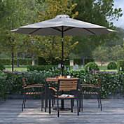 Merrick Lane Bali Grey 9&#39; Round UV Resistant Outdoor Patio Umbrella With Height Lever And 33° Push Button Tilt