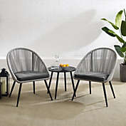 Crosley Furniture Aspen 3Pc Outdoor Rope Chair Set Gray/Matte Black