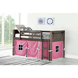 Donco Trading Twin Barn Door Low Loft W/Pink Tent - Brushed Shadow