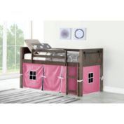 Donco Trading Twin Barn Door Low Loft W/Pink Tent - Brushed Shadow