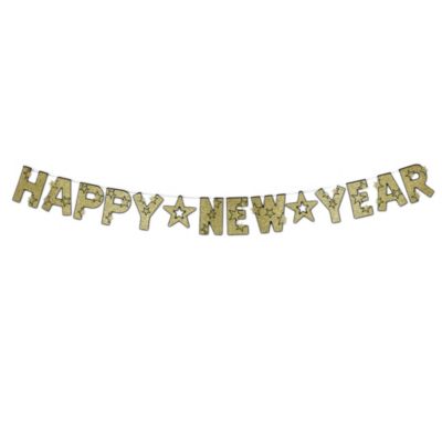 Beistle 8 1/2" x 8' 6" Glittered Happy New Year Streamer, Black & Gold - 12 Pack (1/Pkg)