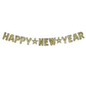 Beistle 8 1/2" x 8' 6" Glittered Happy New Year Streamer, Black & Gold - 12 Pack (1/Pkg)
