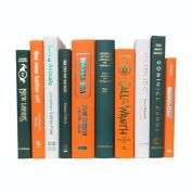 Booth & Williams Green, White, Orange Team Colors Decorative Books, One Foot Bundle of Real, Shelf-Ready Books