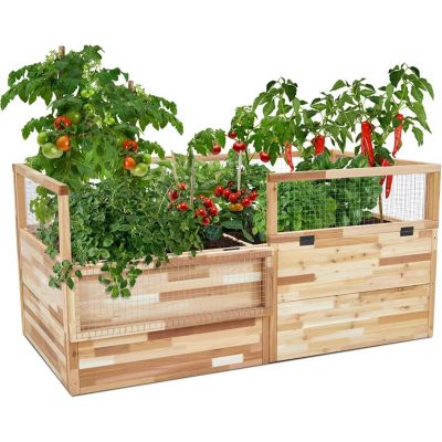 Jumbl Large Raised Canadian Cedar Herb Garden Bed, Elevated Wood Planter with Fence