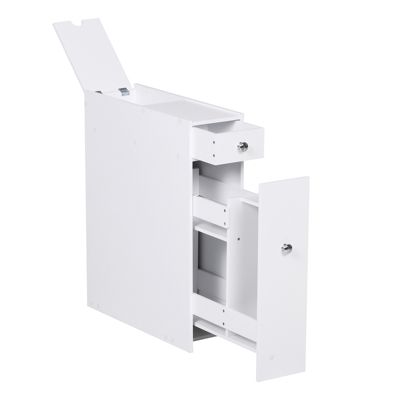 HOMCOM Bathroom Floor Organizer Free Standing Space Saving Narrow Storage Cabinet Bath Toilet Paper Holder with Drawers White
