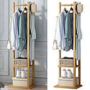 Kitcheniva Bamboo Garment Coat Clothes Stand Rack Hat Shoe Thicken Wooden Hanger Shelf Tidy