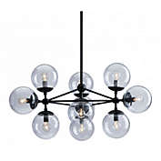 Zuo Mid-Century Modern Belfast Ceiling Lamp with Black Metal Frame and 3-Point Design Clear Glass Globes