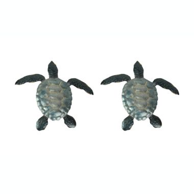 Things2Die4 Set of 2 Blue Galvanized Metal Sea Turtle Wall Art Hanging Sculpture Home Decor. View a larger version of this product image.