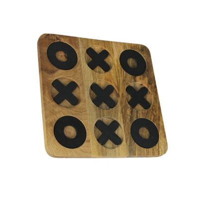 PD Home & Garden Carved Wooden Tabletop Tic Tac Toe Game Hand Painted X and O 11.75 Inch