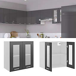 vidaXL Hanging Glass Cabinet High Gloss Gray 23.6