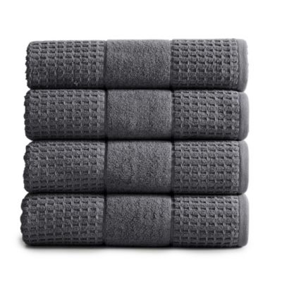 Market & Place Harper Cotton Waffle 4-Piece Bath Towel Set in Dark Grey