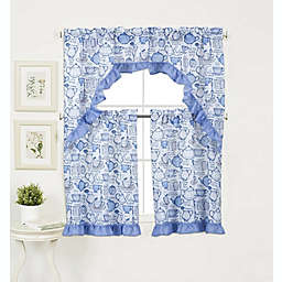 GoodGram English Tea Time 3 Pc Kitchen Curtain Tier & Swag Valance Set - 56 in. W x 36 in. L, Blue