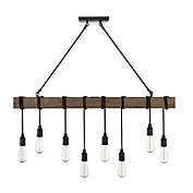 Rustic Faux Wood Beam Wrapped Hanging Multi Ceiling Pendant Light with 8 E26 Bulb Sockets 480W Painted Finish Chandelier