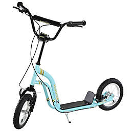 Aosom Youth Scooter Front and Rear Caliper Dual Brakes 12-Inch Inflatable Front Wheel Ride On Toy For Adult Age 5+, Blue
