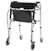 Slickblue Height Adjustable 2-Button Folding Walker with Wheels and Brakes