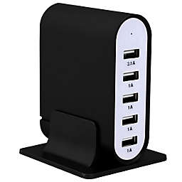 Trexonic 7.1 Amps 5 Port Universal USB Compact Charging Station in Black Finish