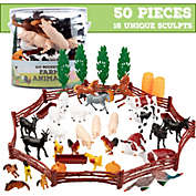 SCS Direct Farm Animal Toys Action Figures 50 Piece Toy Playset for Toddlers & Kids - 16 Unique Barnyard Animals and Accessories- Includes Cows, Horses, Chickens, Pigs and More, Ages 3+
