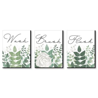 Big Dot of Happiness Boho Botanical - Greenery Kids Bathroom Rules Wall Art - 7.5 x 10 inches - Set of 3 Signs - Wash, Brush, Flush