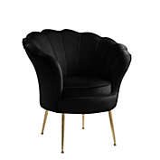 Saltoro Sherpi Lotus 34 Inch Barrel Accent Chair, Channeled Back, Metal Legs, Black Velvet-