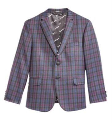 DKNY Big Boy's Plaid Print Jacket Gray Size 12