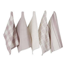 Contemporary Home Living Set of 5 Assorted Dusty Lilac and White Everyday Dish Towel, 28