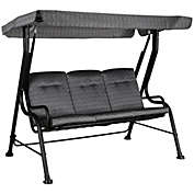 Outsunny Outdoor Patio Porch Swing Bench with Included Adjustable Shade Awning & Comfort Padded Seating for Three People