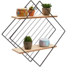Farmlyn Creek 2 Tier Wall Shelf, Floating Geometric Diamond Rustic Decor (17 x 17 x 4.5 in)