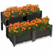 Slickblue Set of 4 Elevated Flower Vegetable Herb Grow Planter Box-Brown
