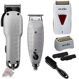 Andis Barber Combo Adjustable Blade Clipper and T-Blade Trimmer Set +  Titanium Foil Shaver with Replacement Head and Cutters