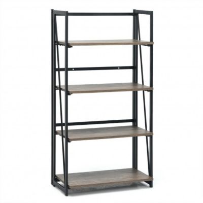 Costway 4-Tier Folding Bookshelf No-Assembly Industrial Bookcase Display Shelves