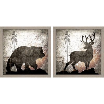 Great Art Now Calling Bear & Deer by LightBoxJournal 14-Inch x 14-Inch Framed Wall Art (Set of 2)