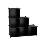 SONGMICS Cube Storage Organizer, 6-Cube Closet Storage Shelves, DIY Plastic Closet Cabinet, Modular Bookcase, Storage Shelving for Bedroom, Living Room, Office, Black with Rubber Hammer Black
